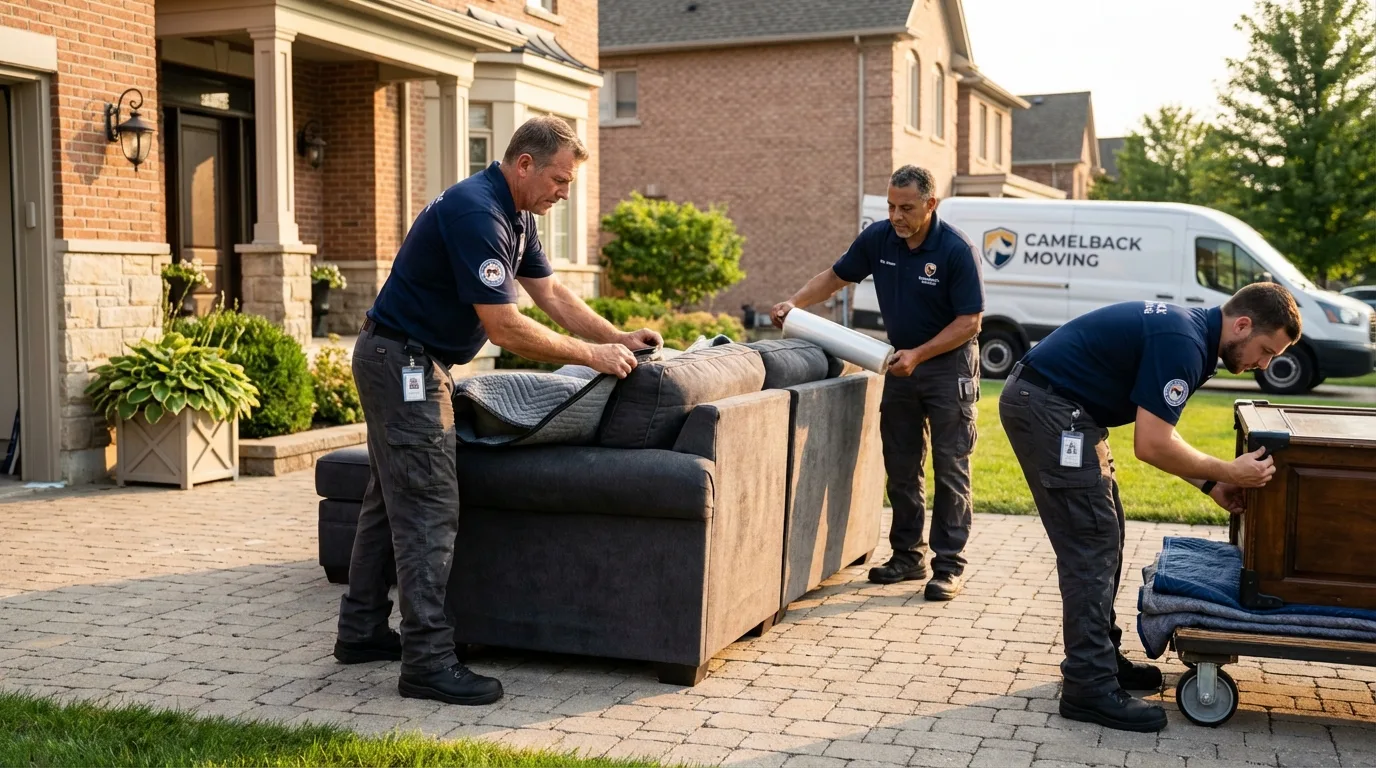 Large estate moving crew wrapping furniture in King City, CA